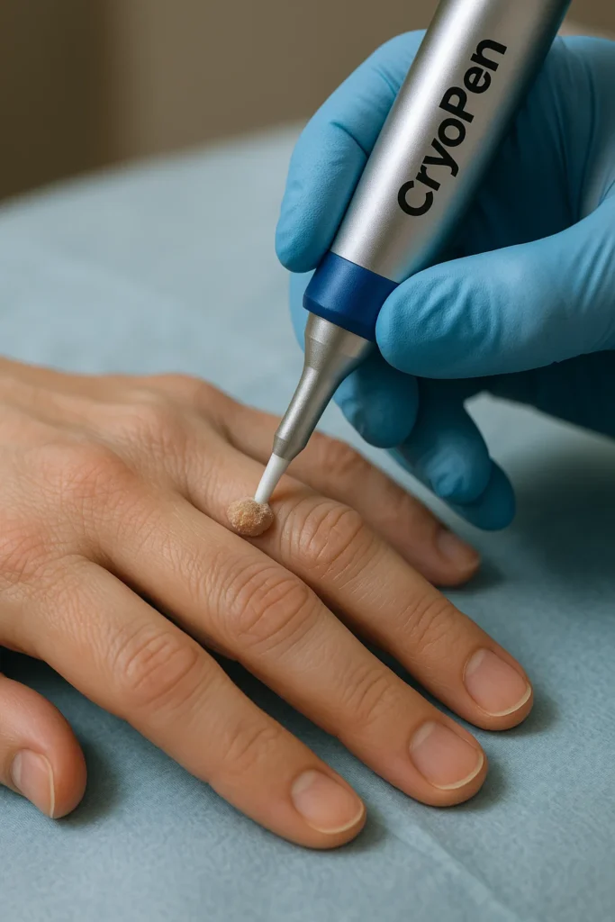 example of cryopen wart removal Cleveleys treatment on a persons finger