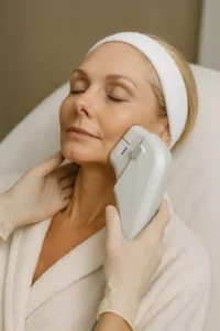 Woman receiving HIFU non surgical facelift treatment Cleveleys