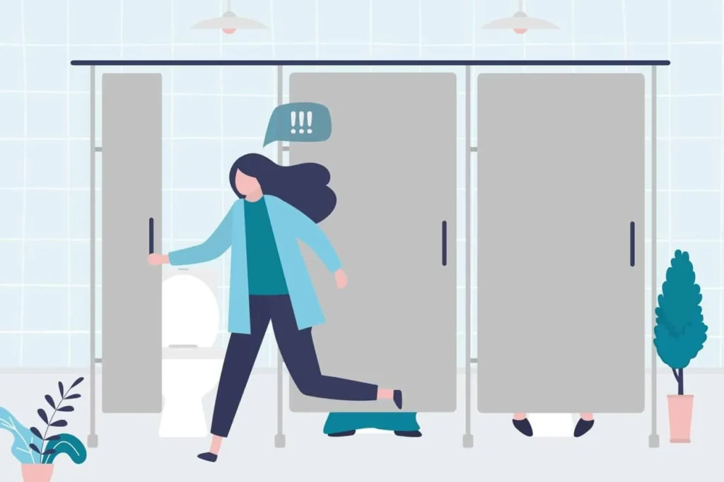 graphic of Urine incontinence Cleveleys woman running to the toilet.