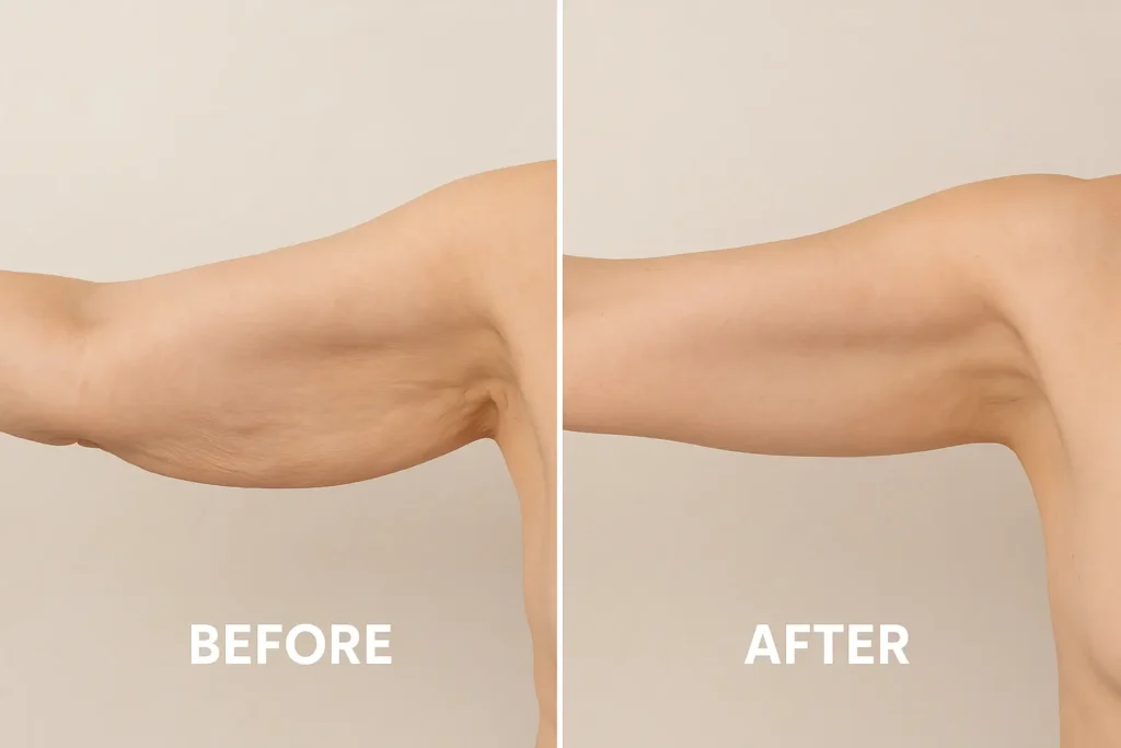 Picture of LA LIPO Cleveleys before and after results of skin tightening treatment on the upper arms.